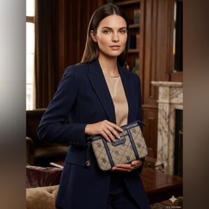 U.S. Polo Assn. Signature Logo Wristlet Clutch | Navy Blue Diamond Print Pouch